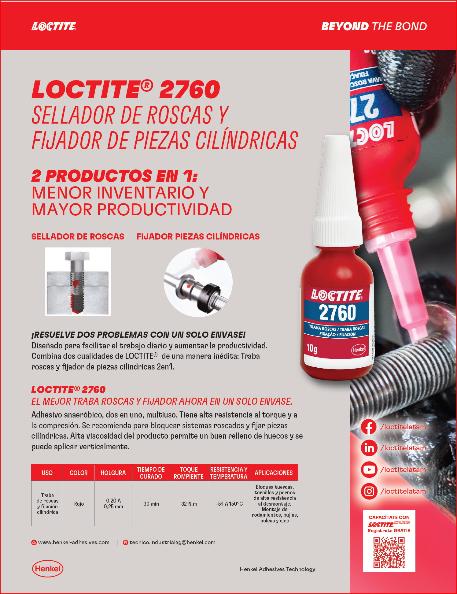 LOCTITE® 2760 – Sellador de Roscas y Fijador de Piezas Cilíndricas 2 en 1 (10 g)
