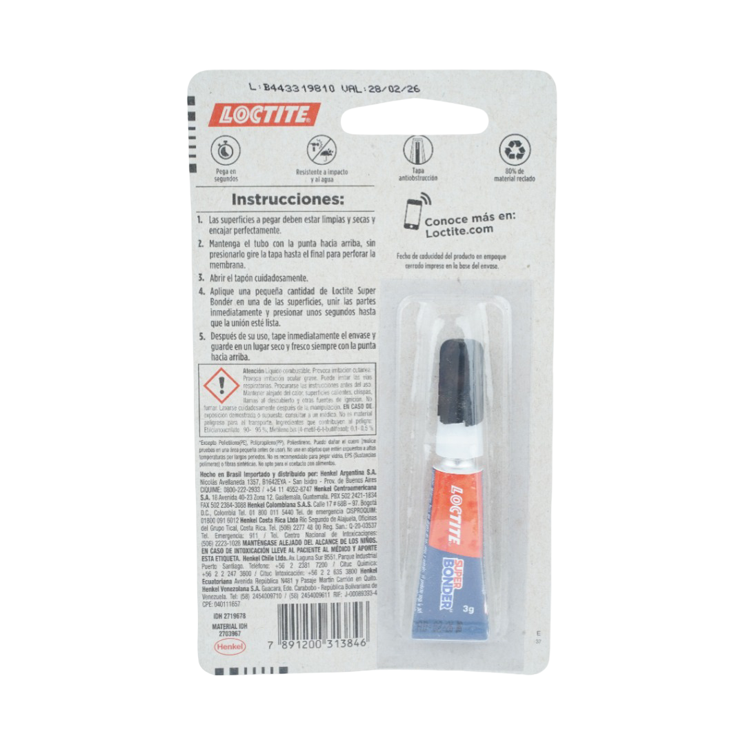 Adhesivo instantáneo multiusos- Loctite Super Bonder – 3 g